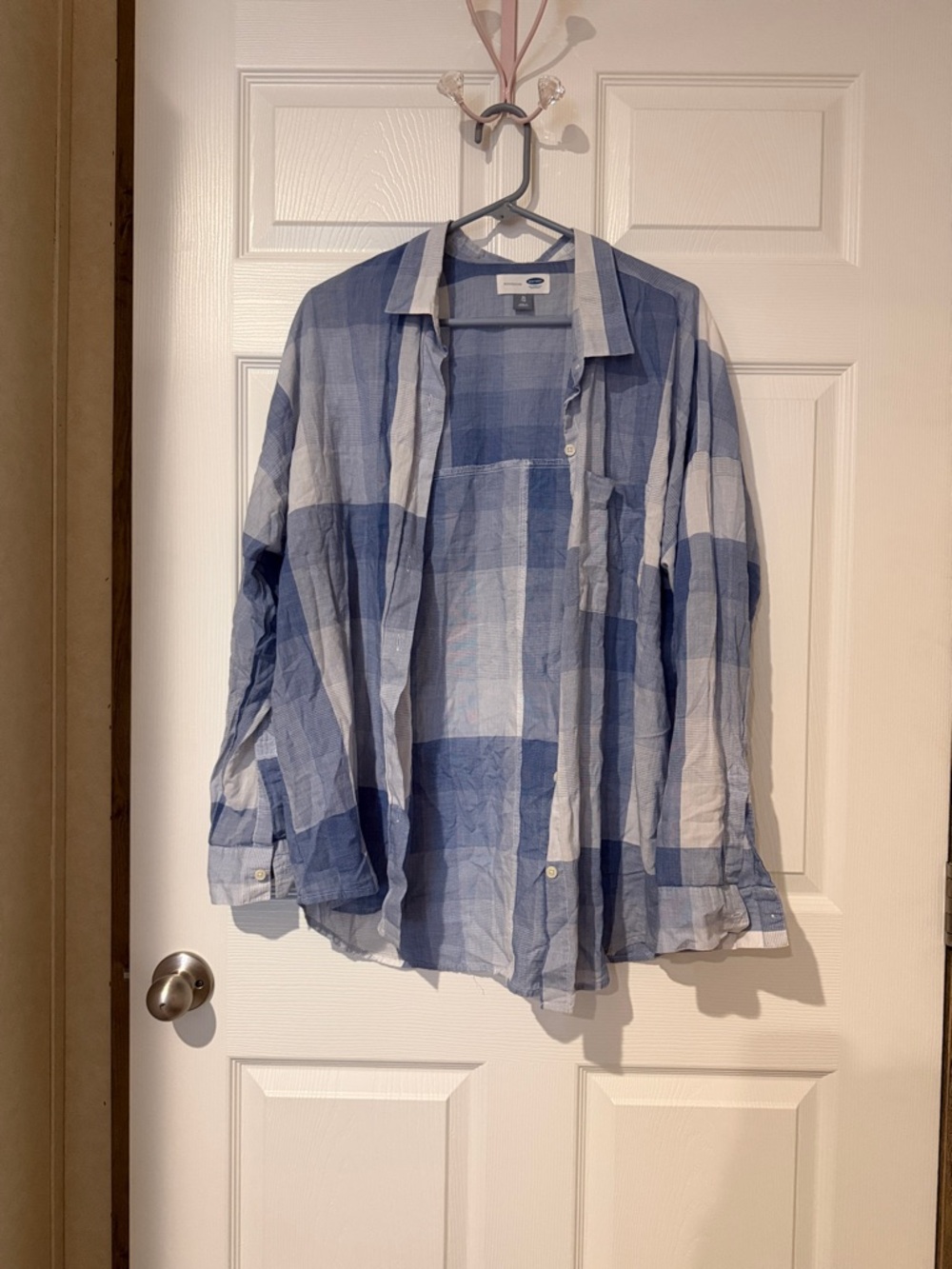 Old Navy Blue and White Plaid Button-Down Shirt